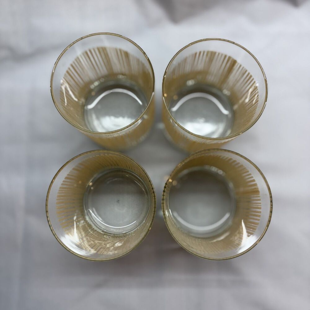 Vintage Georges Briard Gold Icicle Lowball Barware Glasses Textured Lot of 4 - Picture 2 of 10